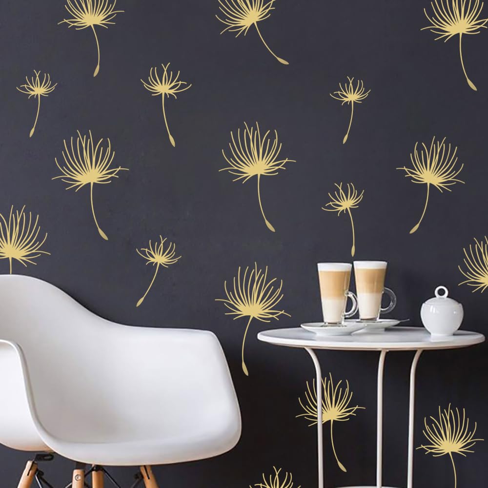 Runtoo Dandelion Wall Art Decal Boho Floral Leaves Metallic Gold Flower Wall Stickers for Nursery Kids Bedroom Wall Decor 56 Pcs - Image 4