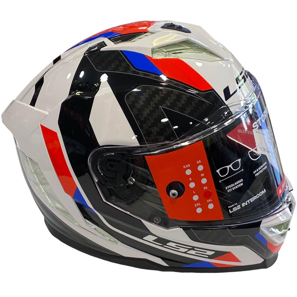 LS2 Storm 3 Designed Sporty Blanco Azul Rojo - Casco de Moto Integral en KPA con Visor Solar y Pinlock de Serie - Helmets Unisex Hombre y Mujer - ECE 22.06