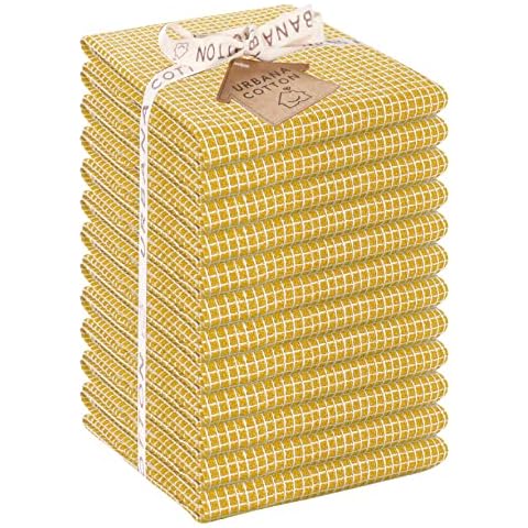 Urbana Cotton Set of 12 Assorted Waffle Kitchen Towels 100% Cotton Super Soft Absorbent Reusable Cleaning Cloths Machine Washable Weave Tea Towel with Hanging Loop (Yellow, 16 X 26 Inches) Cover