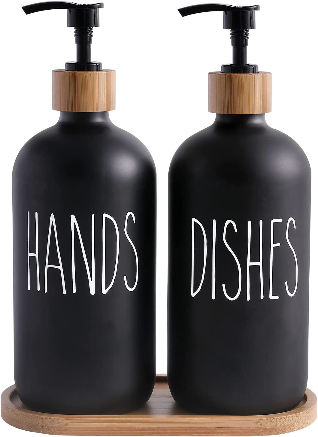 2PC Soap Dispenser Set, Contains Glass Hand Soap Dispenser and Glass Dish Soap Dispenser. Kitchen Soap Dispenser Set Suitable for Farmhouse Kitchen Decor, Rustic Kitchen Decor (Black+Black)