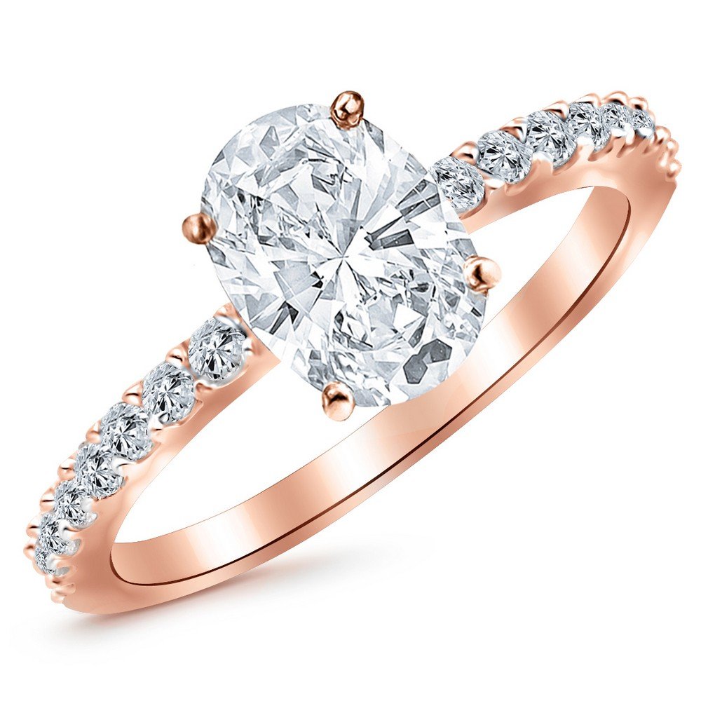 Houston Diamond District 1 Carat LAB GROWN DIAMOND Classic Side Stone Pave Set Oval Cut Diamond Engagement Ring