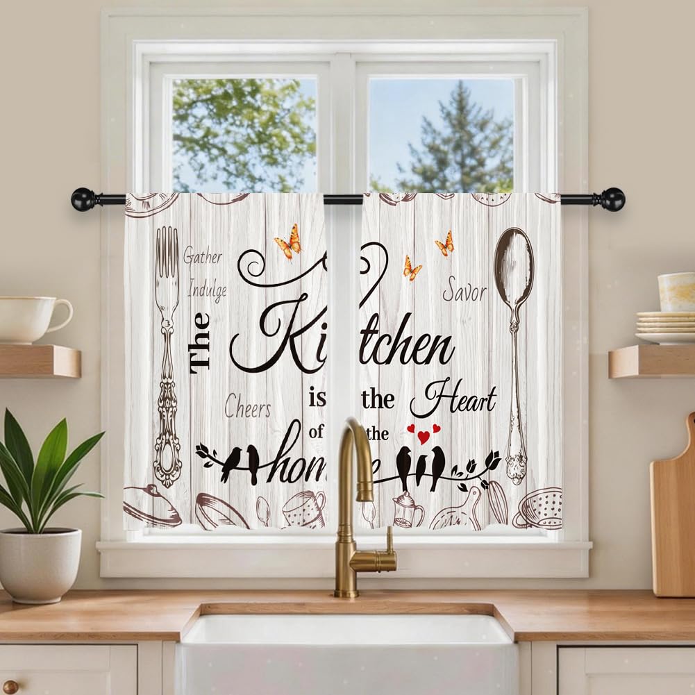 DOODLREAM 2 Panels Vintage Print Kitchen Curtains 36 Inch Drop — image 1