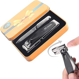 MILEILUOYUE Nail Clippers 2Pcs，Nail File,360°Degree Rotating Head Nail Clippers,Stainless Steel Sharp Pedicure, Swivel Head for Thick Nails,Metal Tin Box for Suitable for Gifts