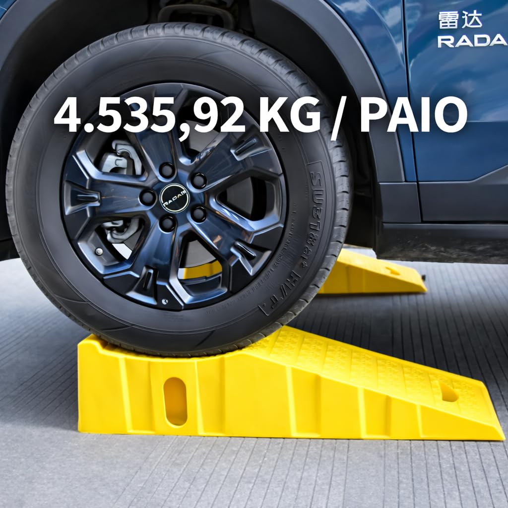 Confezione da 2 rampe per auto, capacità di carico 4.500 kg per coppia, con adesivi di avvertimento riflettenti, colore giallo
