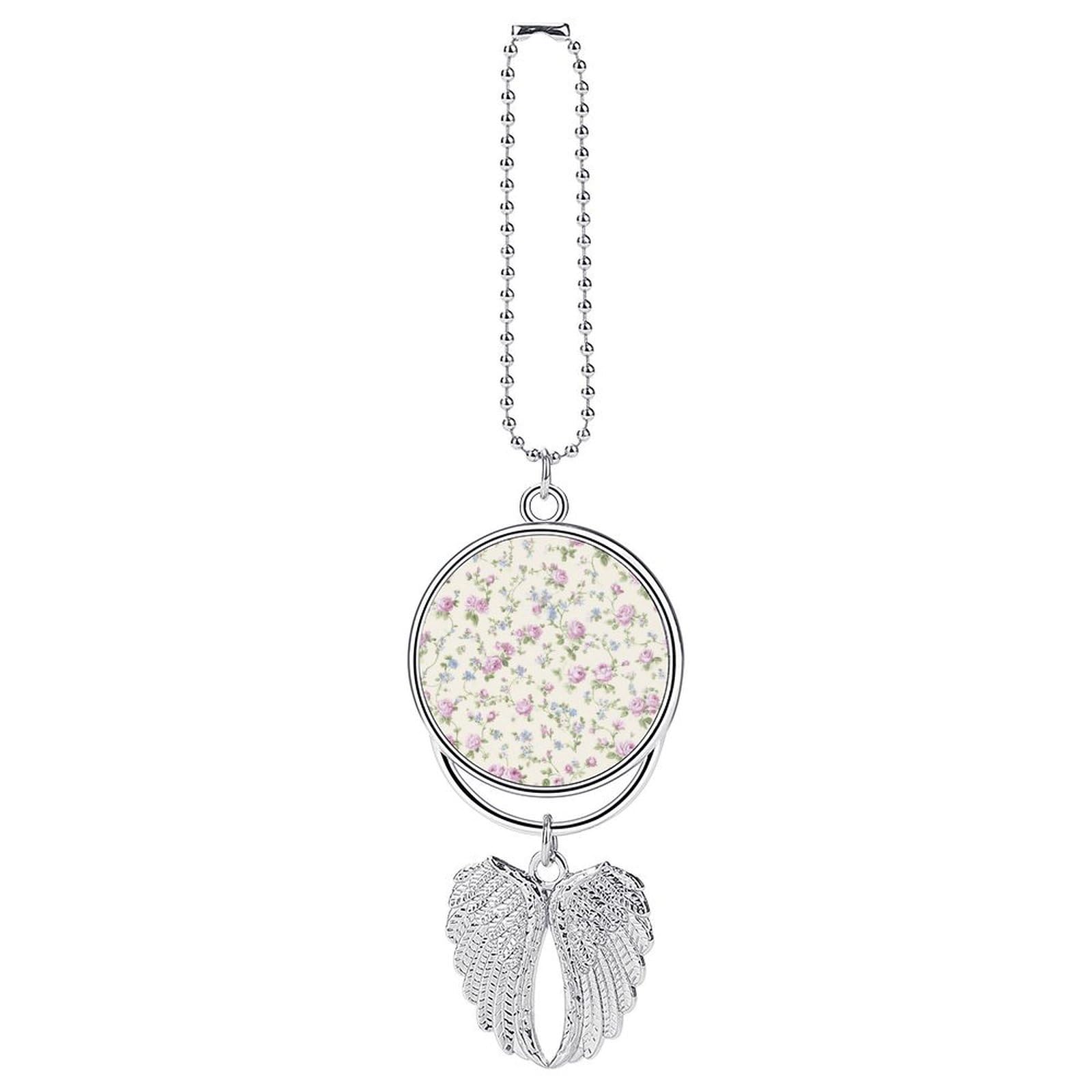 Floral Pink Roses Flowers with Curling Sprigs Car Hanging Pendant Car Interior Decoration Rearview Mirror Charms Ornaments