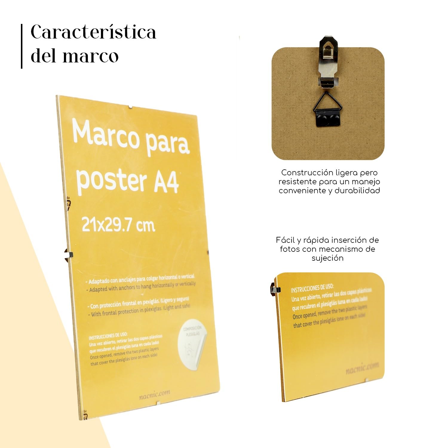 Nacnic Septiembre 4 Clips Marcos Transparentes. Soportes transparentes para fotos, carteles, diplomas, dibujos o hojas. A4 (21 x 29,7 cm). Clip transparente con marcos