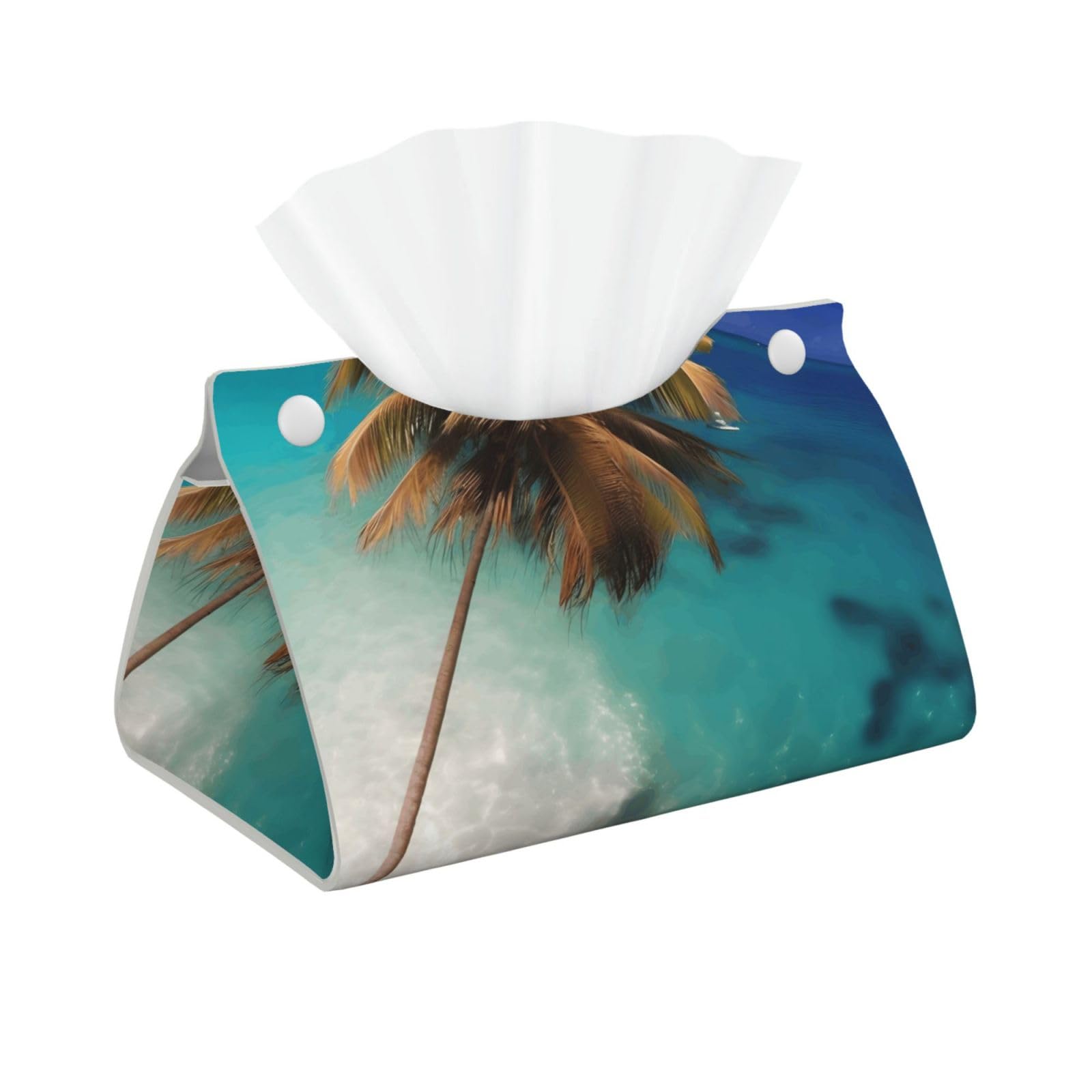 Caribbean Islands Rectangular Leather Tissue Box Cover, Folding Facial Tissue Holder Dispenser for Car
