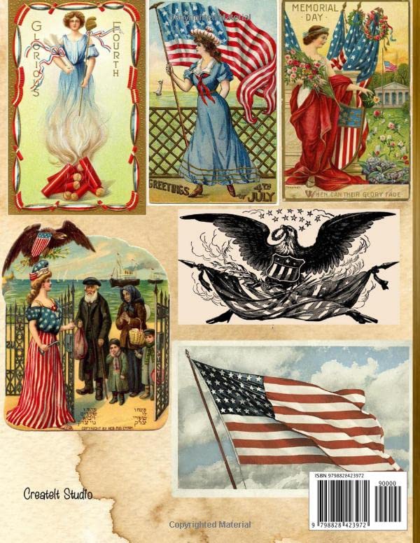Vintage 4th of July Ephemera Collection: 18 Pages With Patriotic Themed Pieces for Cut Out and Collage Projects, DIY Cards, Scrapbooking, Decoupage, ... Kit, Mixed Media - Bonus With Emblem Page image 3