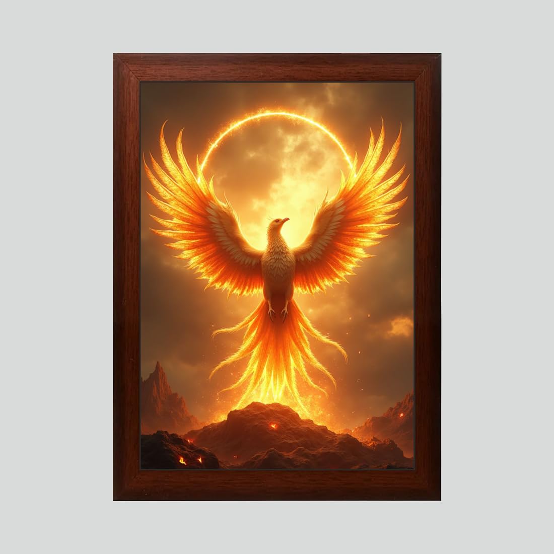 Phoenix Bird Picture, Rising Phoenix Painting, with Brown Frame, Wall Decor, Multicolor, Nature, 10 X 13.5 inches-picture-17