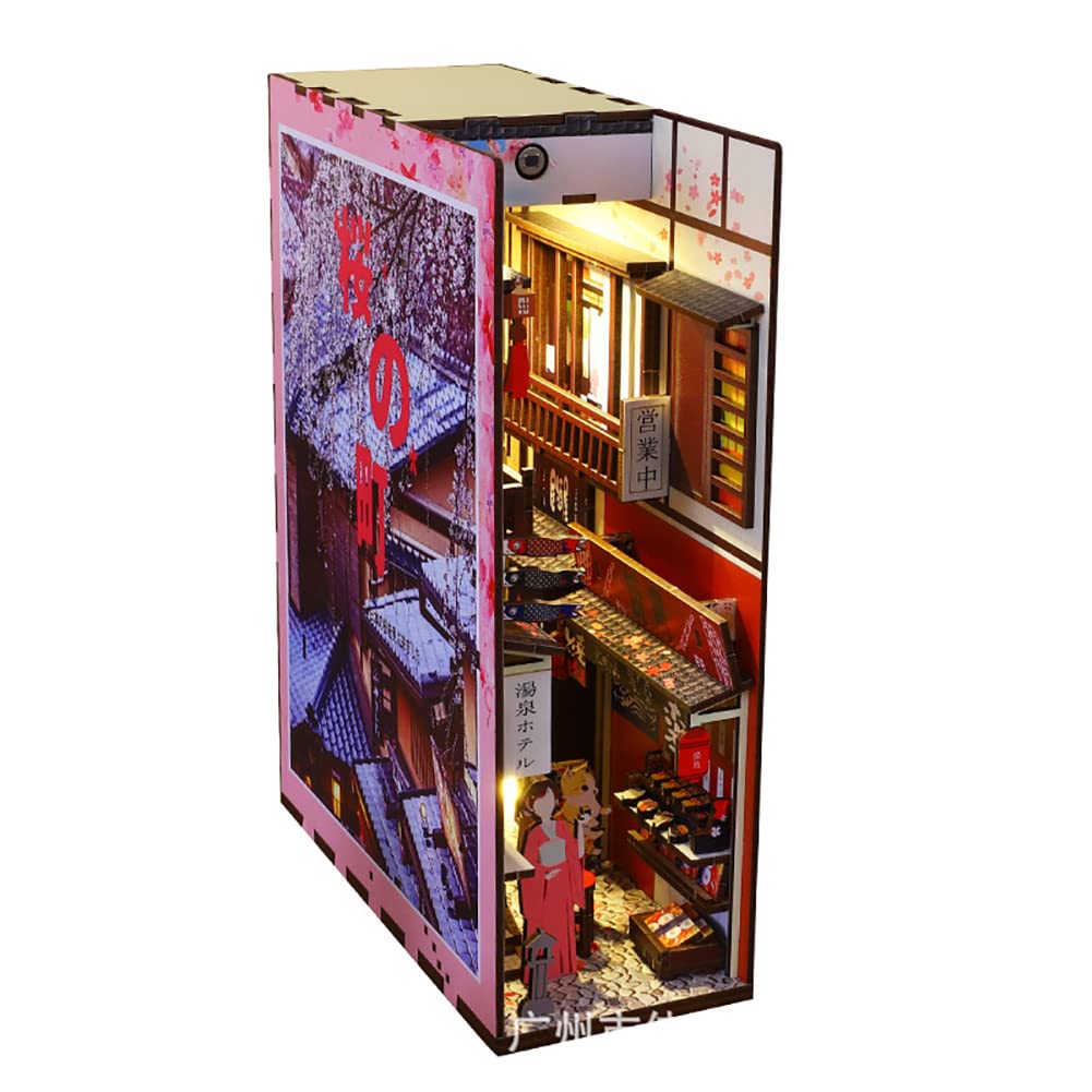 SXDMOUBK 3D Wooden Puzzle Bookshelf Insert Decor with Sensor Light Music Box,DIY Dollhouse Miniature Book Nook Assemble Kit,Bookends Model Build-Creativity Kit for Adults Women Birthday Gift