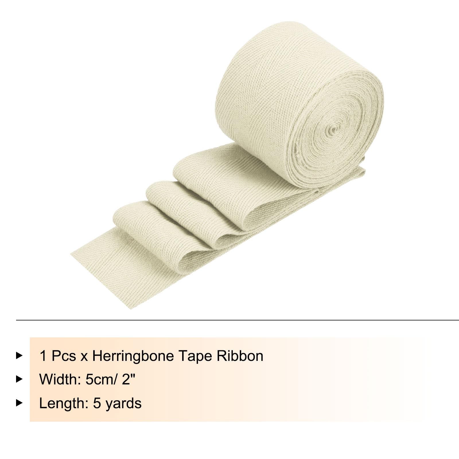 PATIKIL Cotton Twill Tape 2 Inch 5 Yards Cotton Ribbon Bias Binding Tape Herringbone Webbing Trim for Sewing Gift Wrapping Craft DIY Beige - Image 2