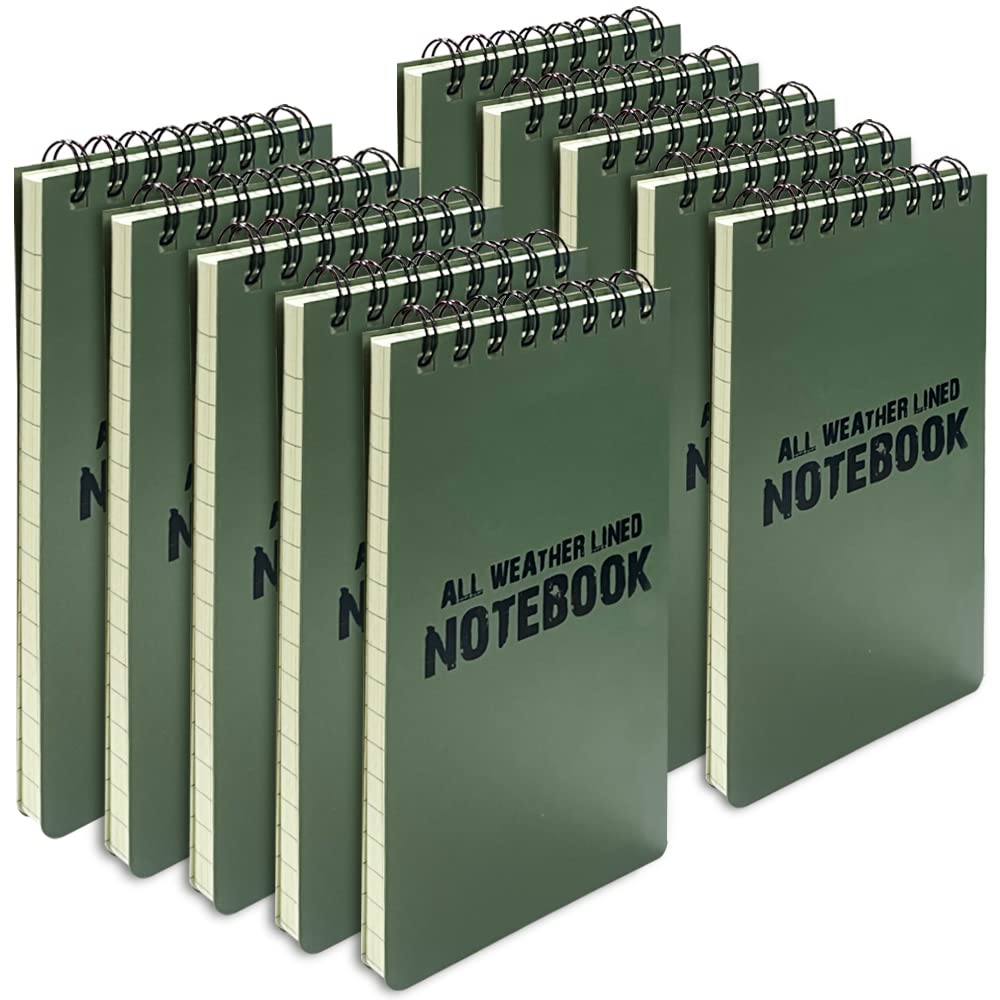 HMIEPRS 10 Pack Waterproof Notebook, All Weather Tactical Steno Pads Top Spiral Pocket Notepad for Outdoor Activities Travel Recording Tactical,