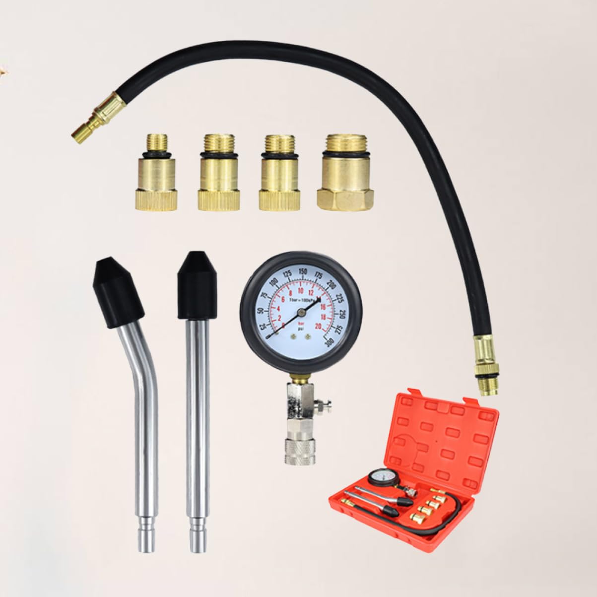 Cabilock Car Compression Tester Kit Multi-Function Cylinder Pressure Gauge for Automotive and Motorcycle Use Includes Adapters for Precision Pressure Measurement