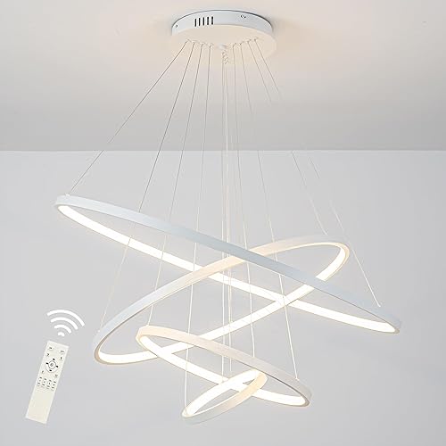 Miniatura 5 de Psyverii Lámpara LED redonda moderna de 4 anillos D31.5 pulgadas, lámpara de lujo contemporánea para sala de estar, montaje empotrado regulable para