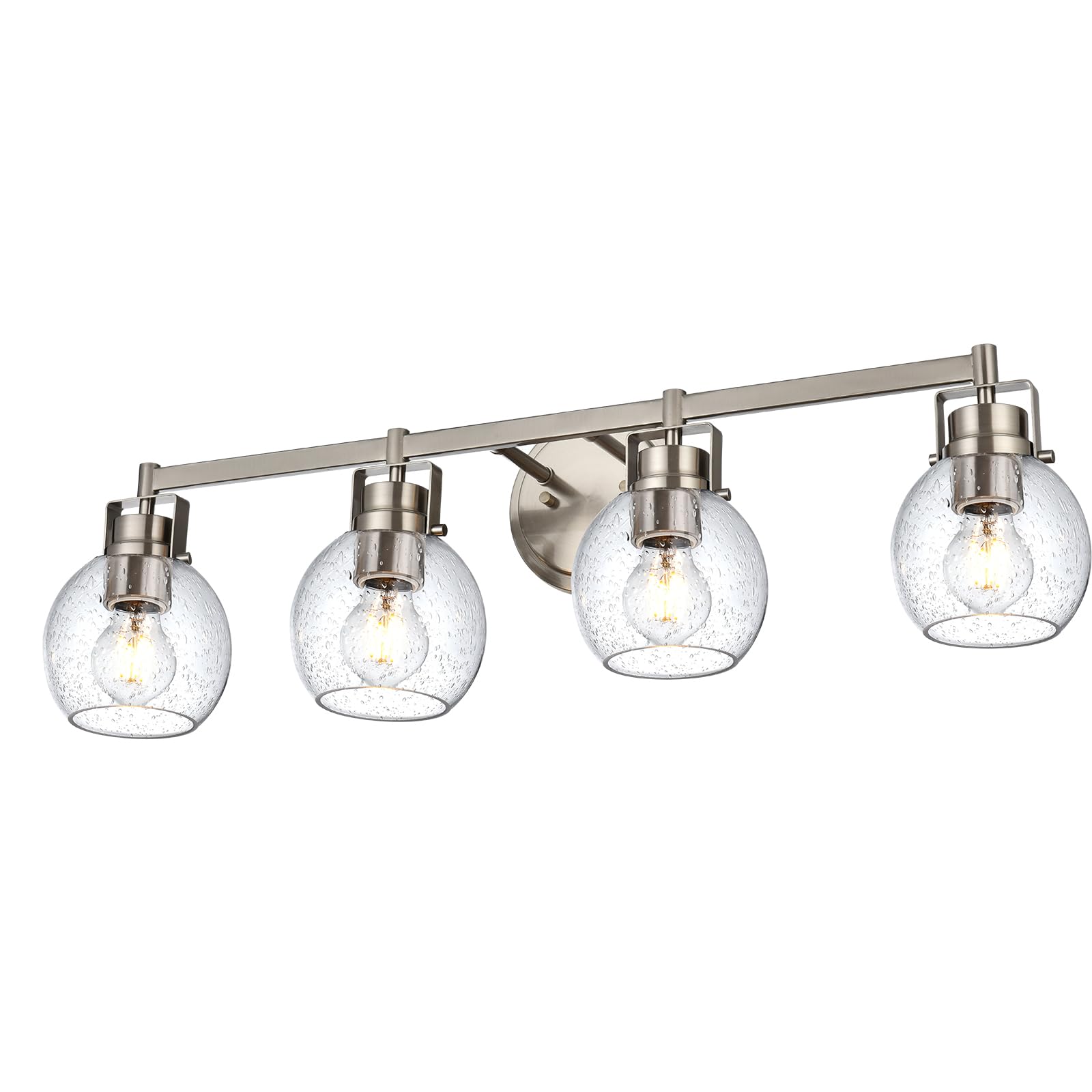 MELUXEM Brushed Nickel Vanity Lights for Bathroom, 4-Light Industrial Wall Light Fixtures, Bathroom Vanity Light Over Mirror with Globe Glass Shade for Kitchen, Bedroom, Living Room