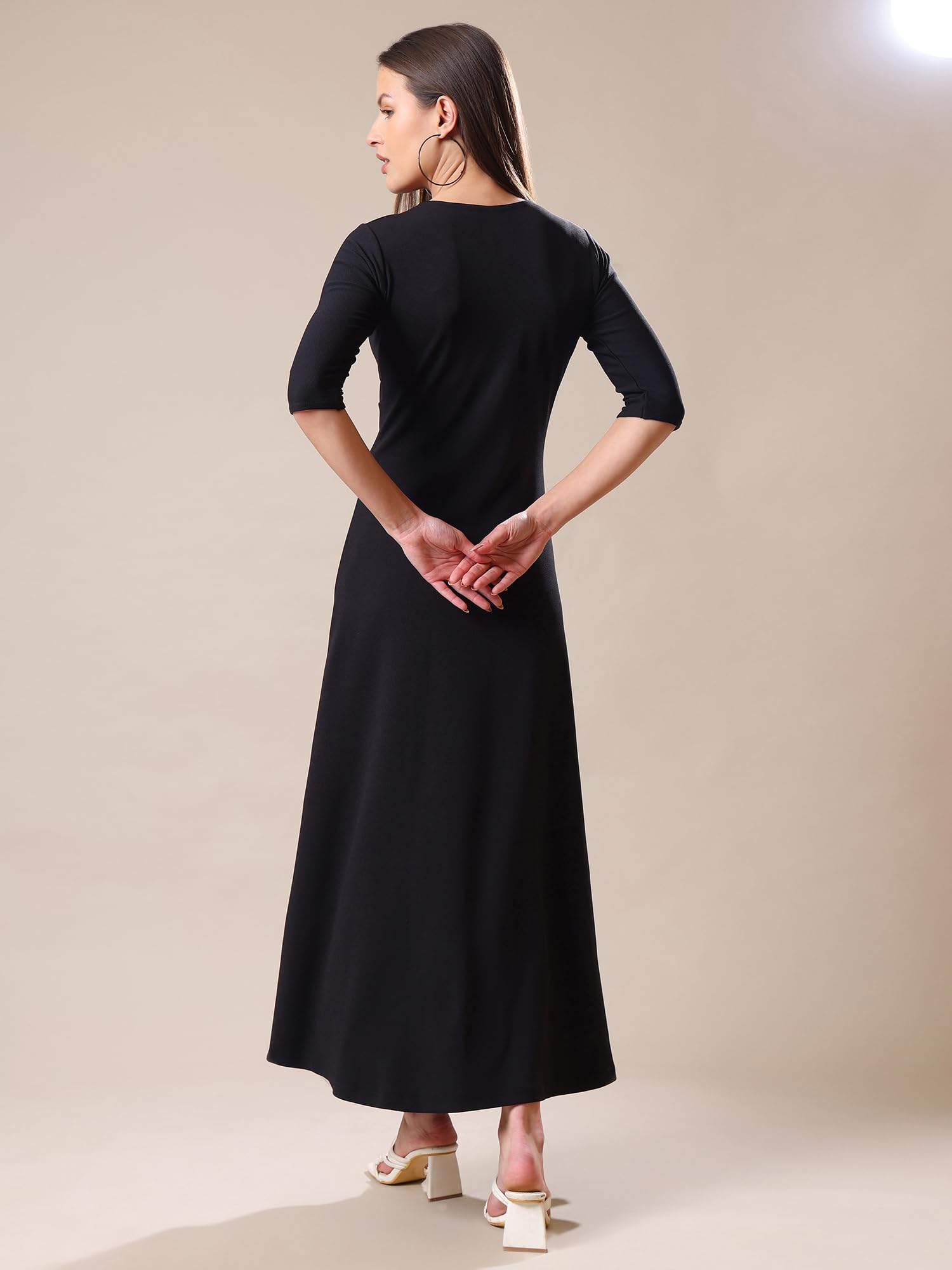 Purvaja Womens Fit & Flare Maxi Dress (Bely-169_Brown_Large)