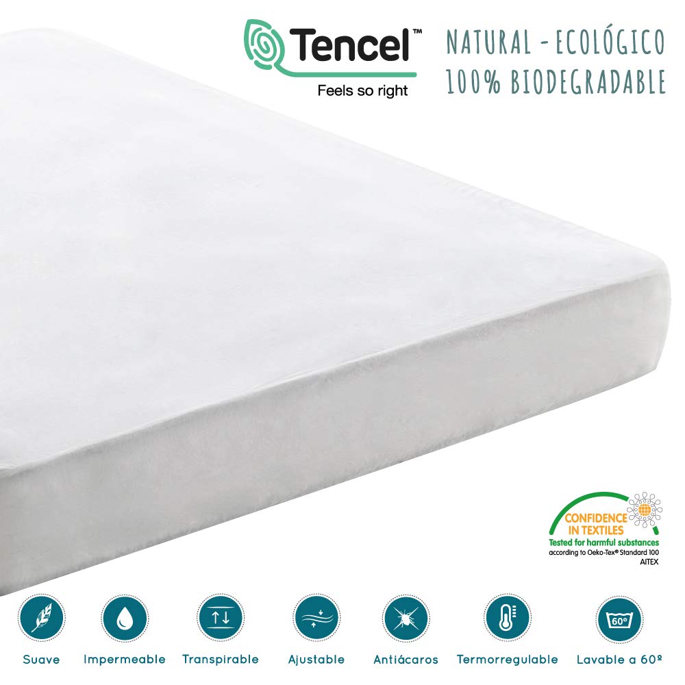 Don Descanso-Protector de Colchón Impermeable Tencel, Cubrecolchón 160x190/200cm. Hipoalergénico, Funda de Colchón Transpirable, Ultrasuave, Antiácaros, Ecológico 100% Biodegradable
