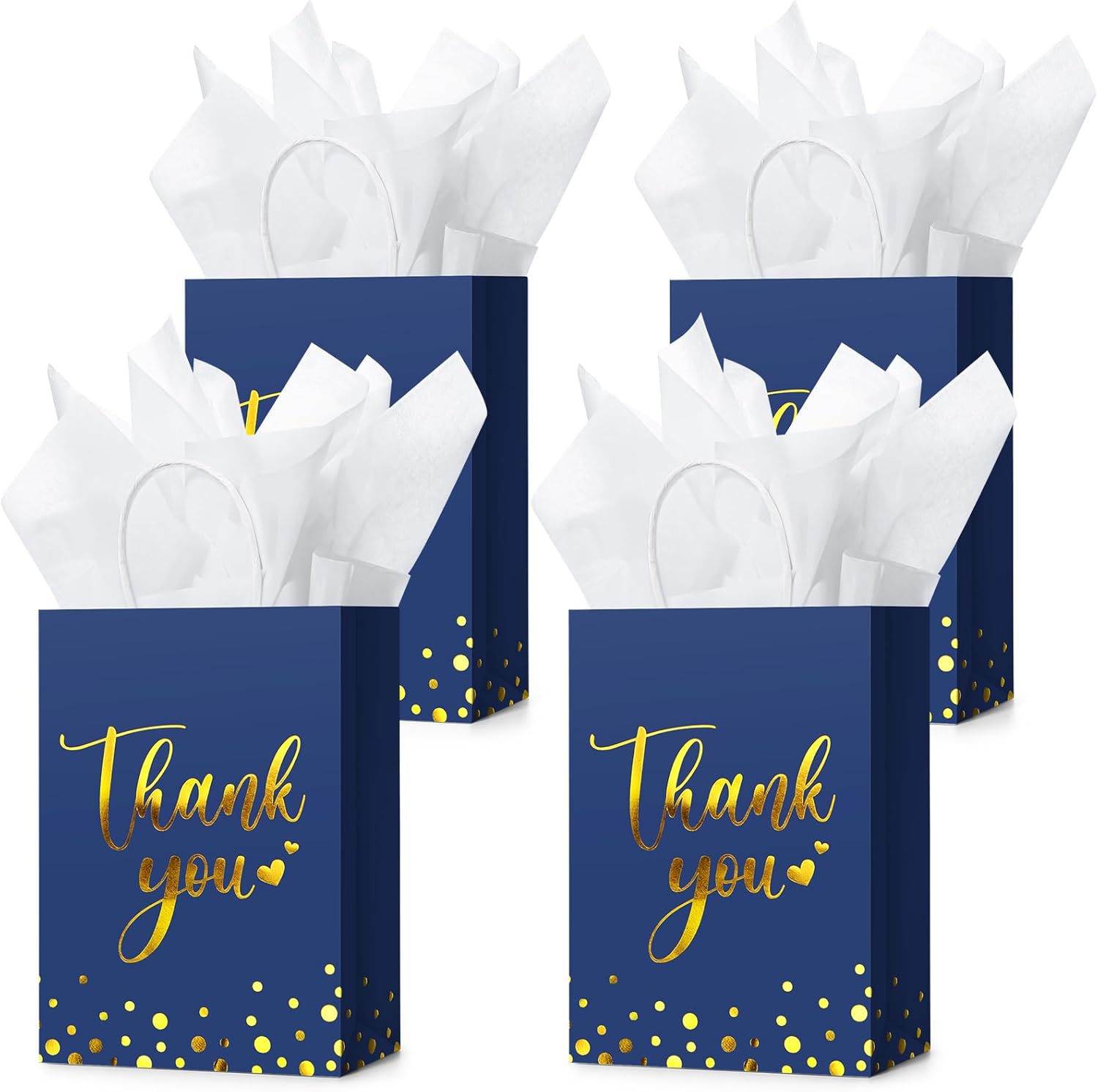 Tinlade 30 Pcs Thank You Gift Bags with Tissue Paper Gold Thank You Wedding Bags with Handle for Graduation Business Shopping Wedding Shower Party Favors(Dark Blue)