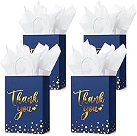 Tinlade 30 Pack Dark Blue Thank You Gift Bags with Gold Foil Stamping, Tissue Paper & Handles - Wedding, Graduation, Party Favors