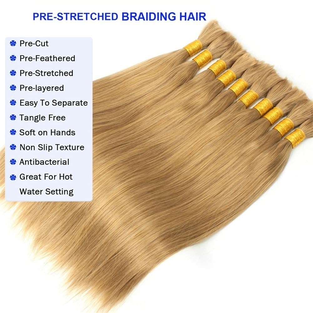 Splatanie włosów #27 Blond włosy w dużych ilościach Ludzkie przedłużki z włosów 100G Bez osnowy Proste włosy Remy w dużych ilościach do zaplatania Kobieta(28 Inch)