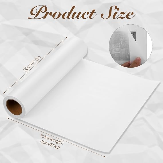 Tracing Paper Roll 12 in 50 yd, White Translucent for Sewing, Drawing | Translucent Tear-Resistant Paper, Clean Line Transfer, Cut-To-Size Roll for Patterns, Drafting, Art Project & Gift Wrapping