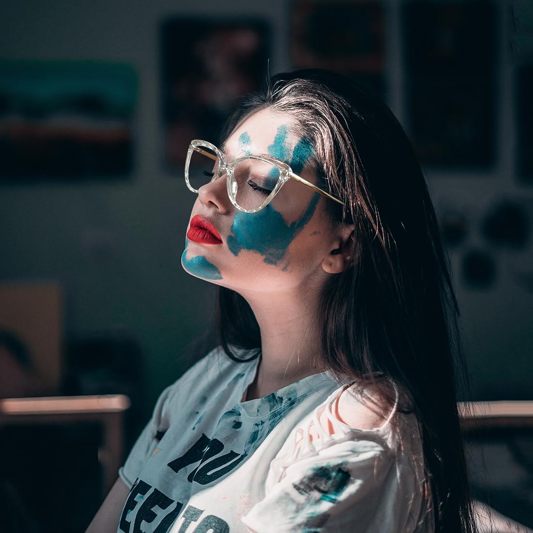 WOWSUN Sexy Cute Crystal Cat Eye Glasses Frame for Women Non-Prescription Fake Eyeglasses Eyewear Frame with Clear Lens - Image 2