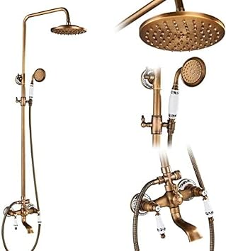 brass antique shower 8 inch faucets set porcelain ceramic shower column swivel rotate bath spout dual knobs mixer tap bath shower kit,antique brass a02,aged brass a01