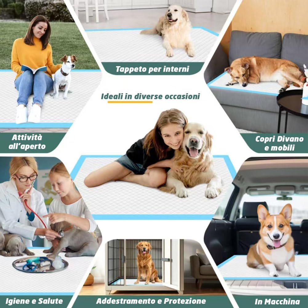 BAKAJI 120 Traversine per Animali Super Assorbenti Blu, Tappetini Extra Large Igienici Anti Perdita per Cani, Gatti, Conigli, Multiuso, Teli per Pipì, Traversina Asciugatura Rapida (60 x 60 cm)