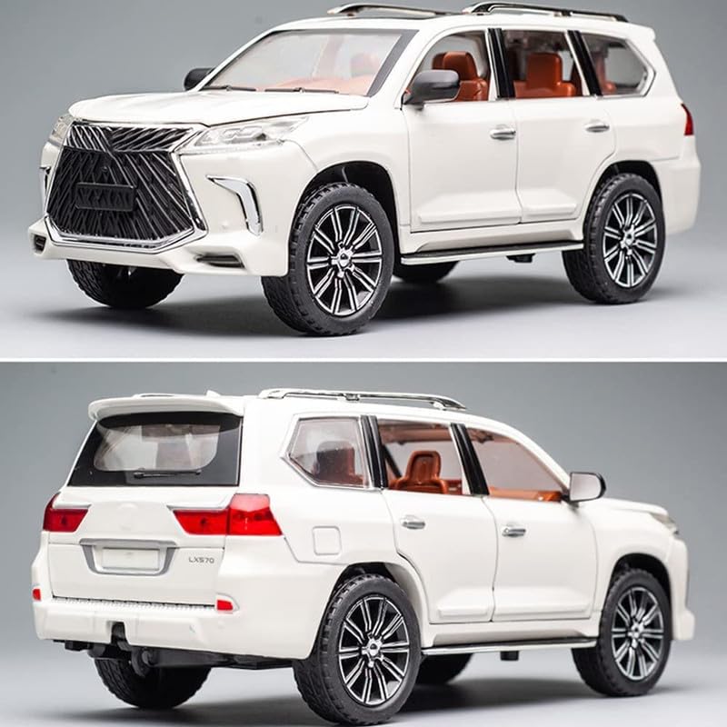 Image of Kids Model 1:24 Lx570 Die Cast Metal Car Pull Back Action Opening Doors with Realistic Engine Sound Lights Toy Car Gift for Boys - White