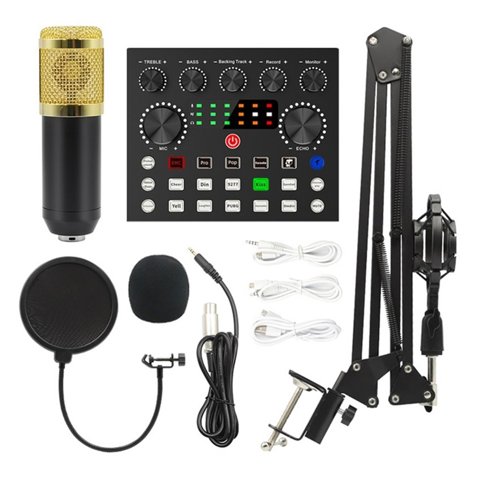 BM800 V8S Soundkarte Profi-Set BM800 Mic Studio Kondensator Mikrofon for Podcast Aufnahme Live-Streaming,Ultrapräzise(Golden black)