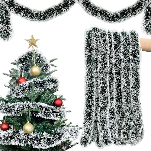 ROLLWAY Weihnachtsgirlande 10M Grün Weiß, Weihnachtsbaum Girlande Deko | Girlande Weihnachten Outdoor Künstliche Tannengirlande Tannengrün Christmas Garland für Treppe, Kamin, Deck