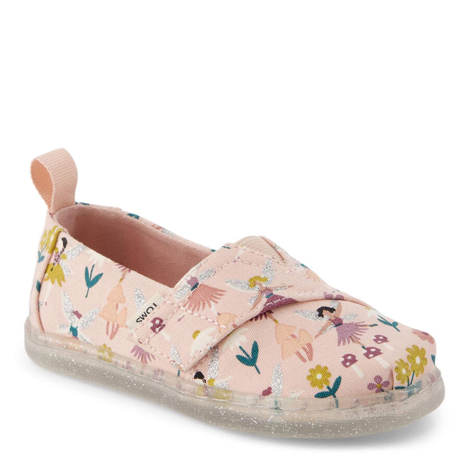 TOMS Tiny Girl's Classic Alpargata Espadrille Loafer Flat, Ballet Pink Glitter Fairy Garden, 4 UK