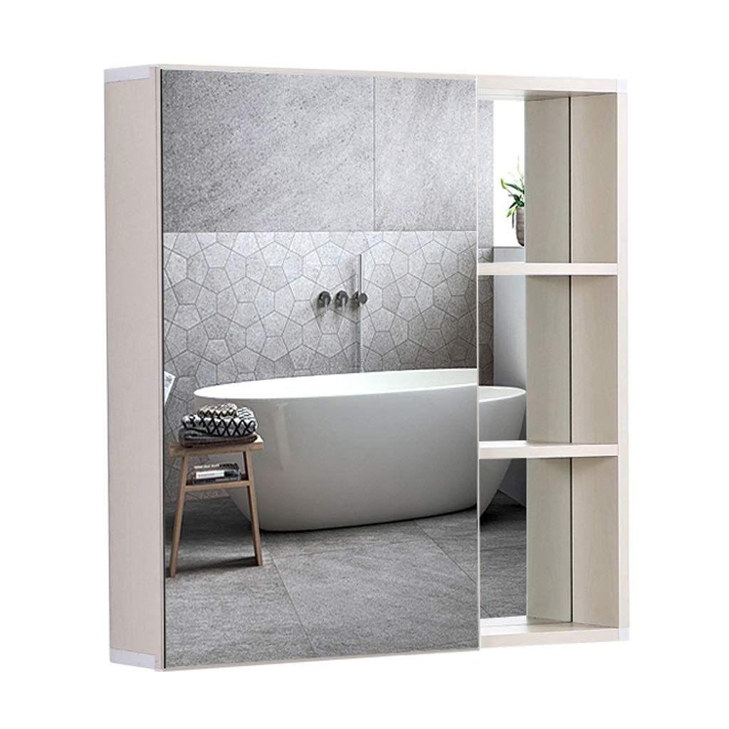Spiegelschränke, Space-Aluminium-Badezimmer-Kosmetikspiegel mit Aufbewahrungsregal, Wand-Aufbewahrungsschrank (Farbe: Silber, Größe: 68 x 80 cm)