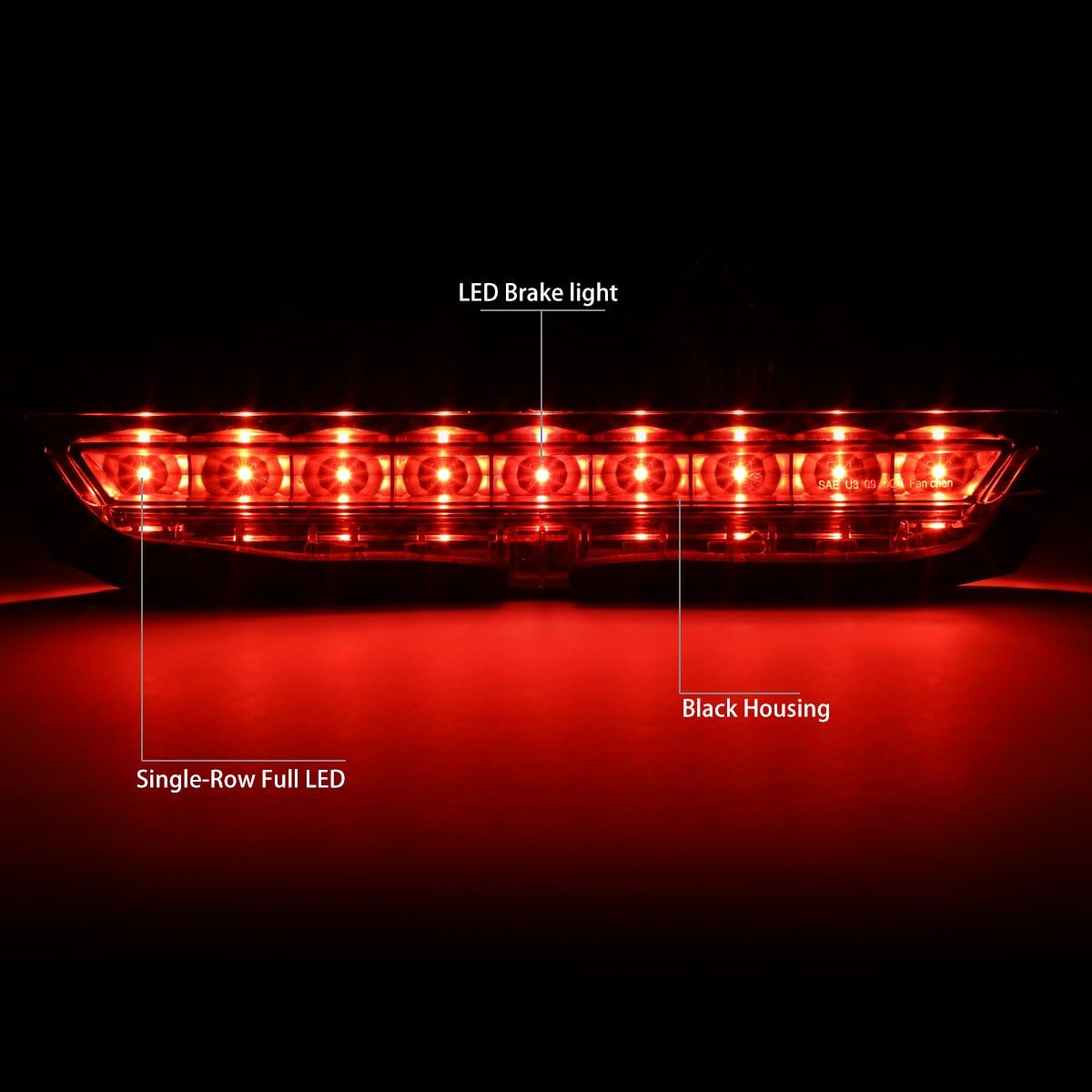 DNA MOTORING 3BL-STC11-LED-BK Black Housing LED High Mount 3rd Third Brake Light [Compatible with 11-16 Scion tC]