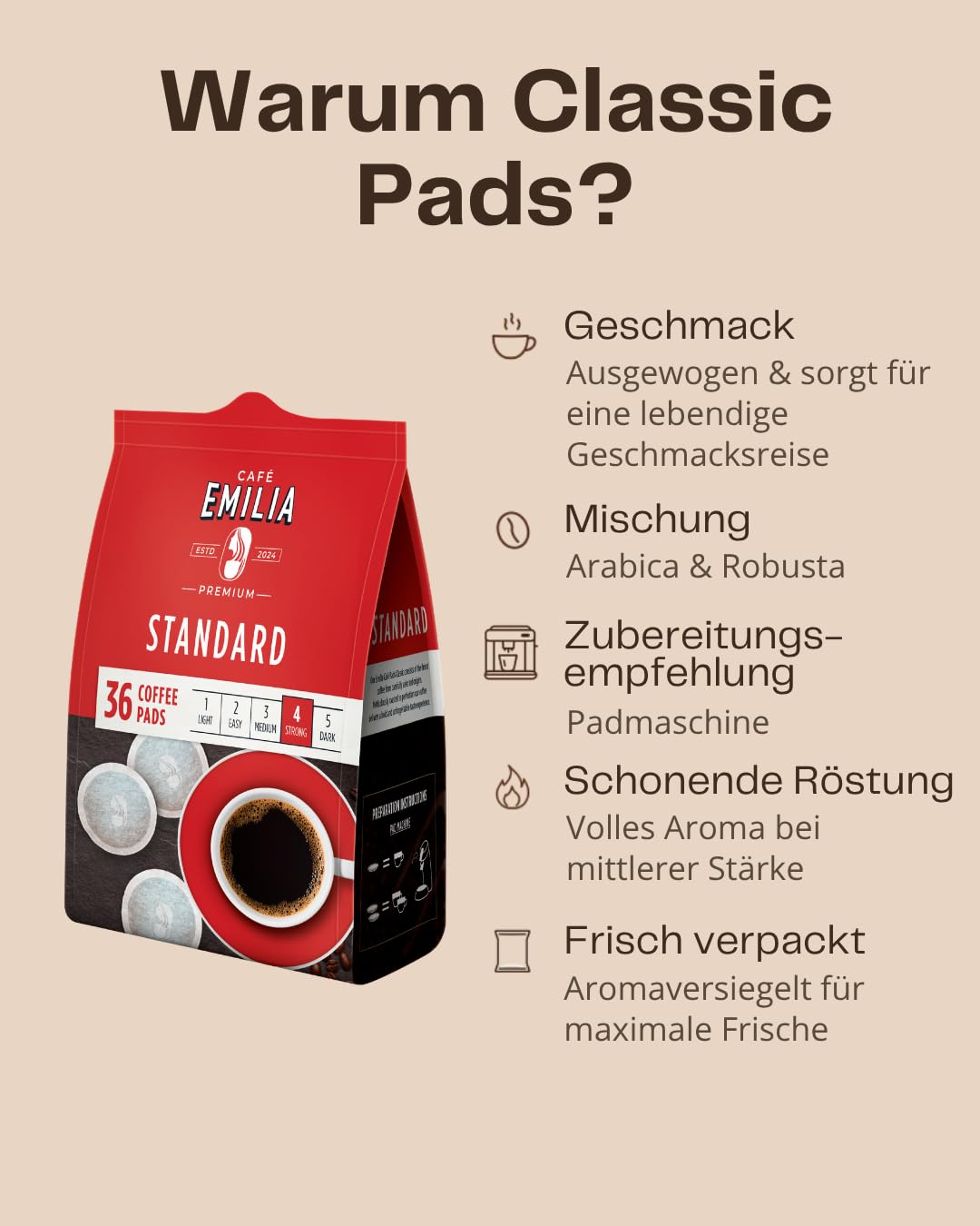 Café Emilia Standard, Kaffeepads, Stärke 3/5, 288 Pads