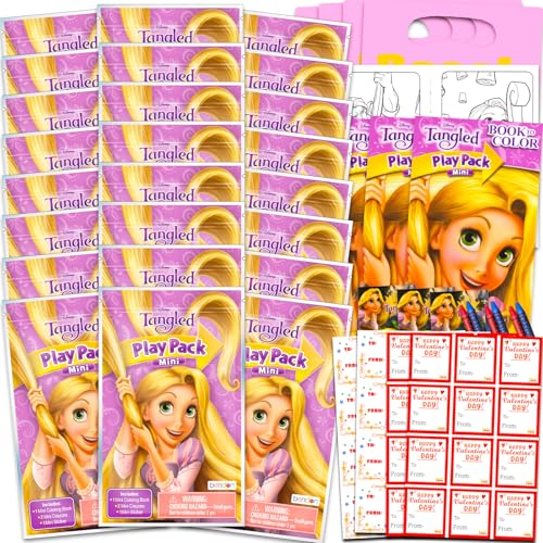 Disney Tangled Easter Basket Stuffers Cards for Kids – Confezione di 24 mini libri da colorare Rapunzel con pastelli, adesivi, riempitivi per uova di Pasqua di alta qualità non caramelle