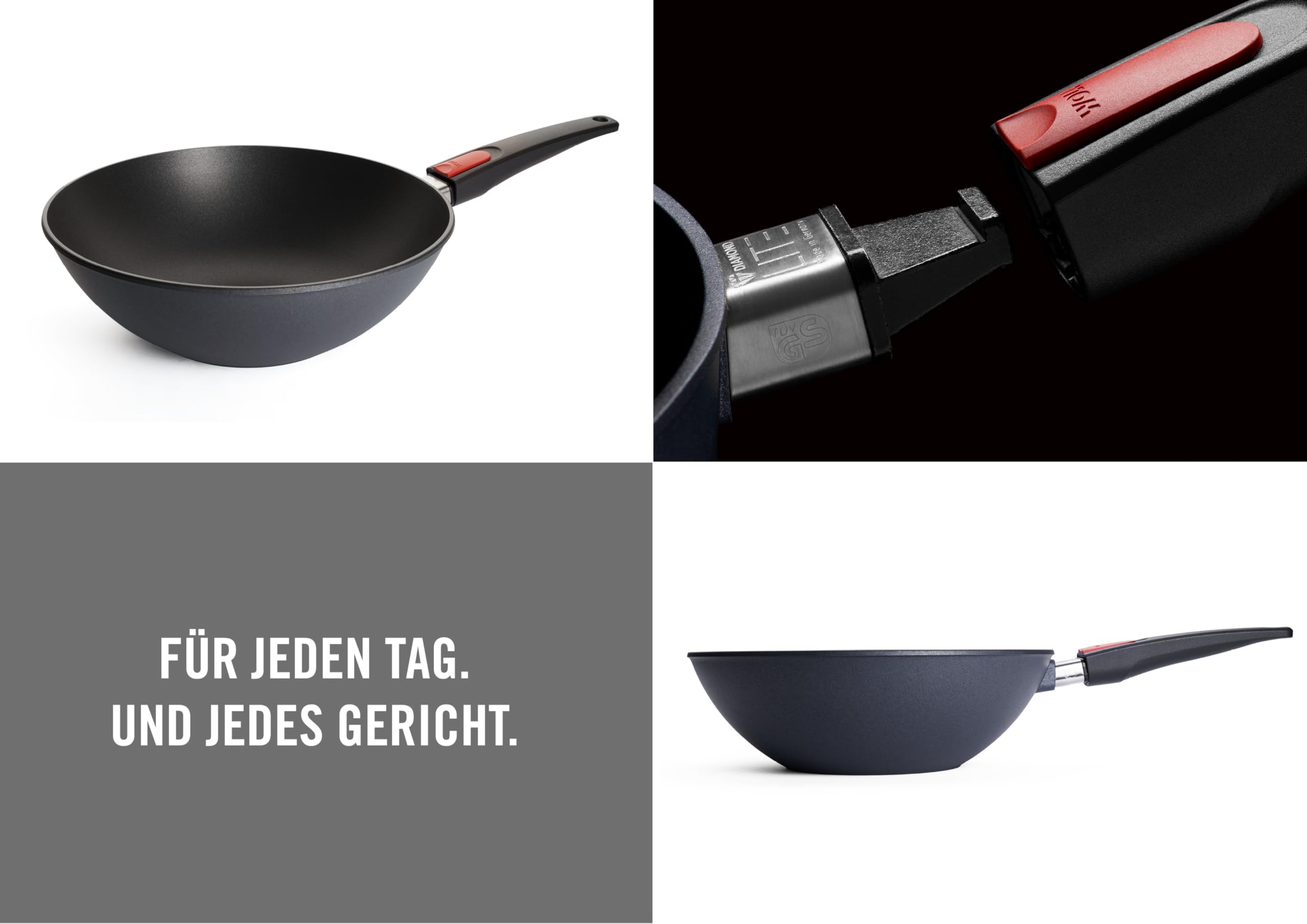 Woll 11030DPS Wok in ghisa Diamond Lite, Diametro 30 cm, 10 cm di Altezza, con Manico Rimovibile