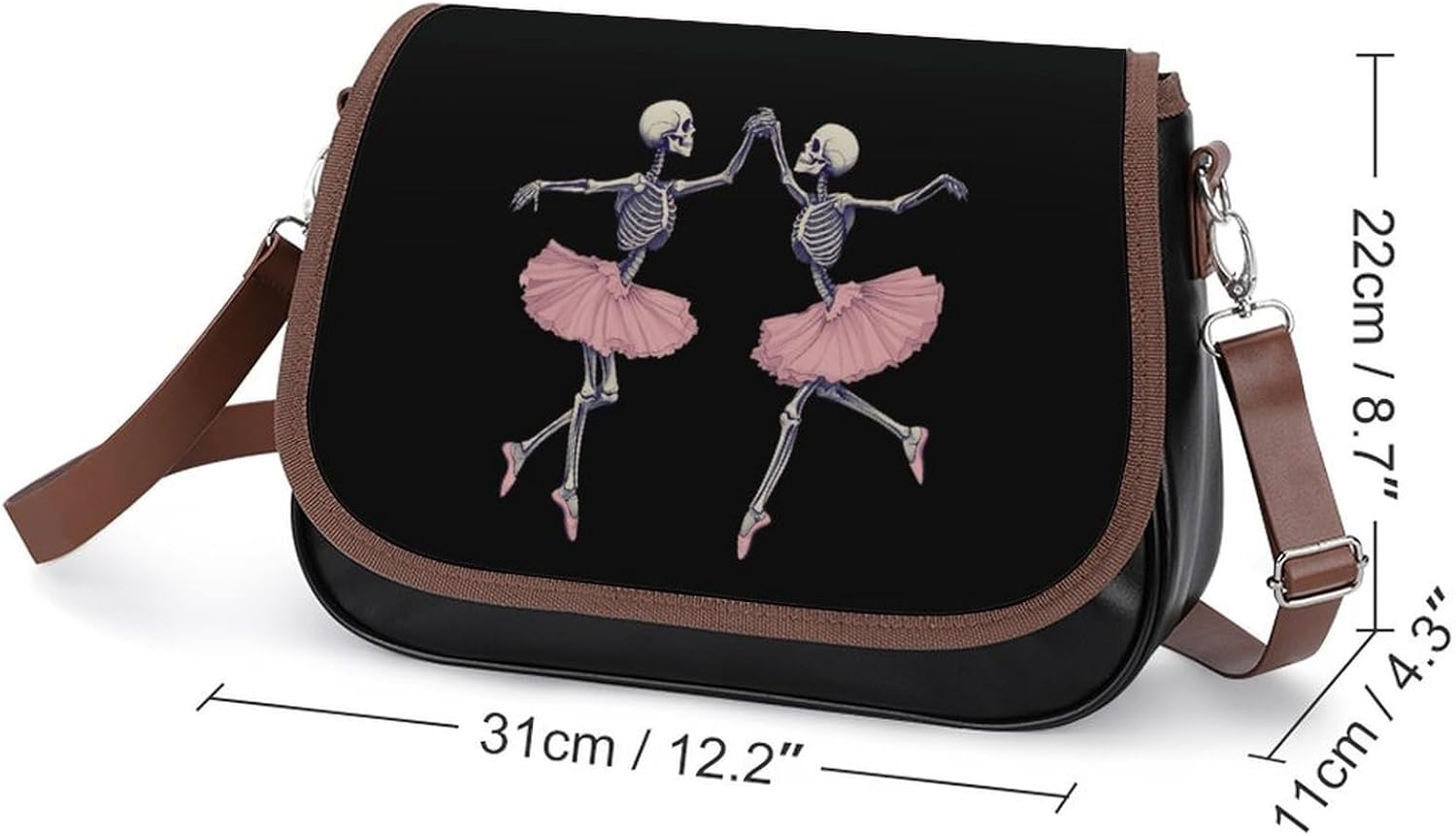 Skull Skeleton Ballet Dancing Women's Crossbody Bags Leather Messenger Handbag Small Shoulder Bag Purse