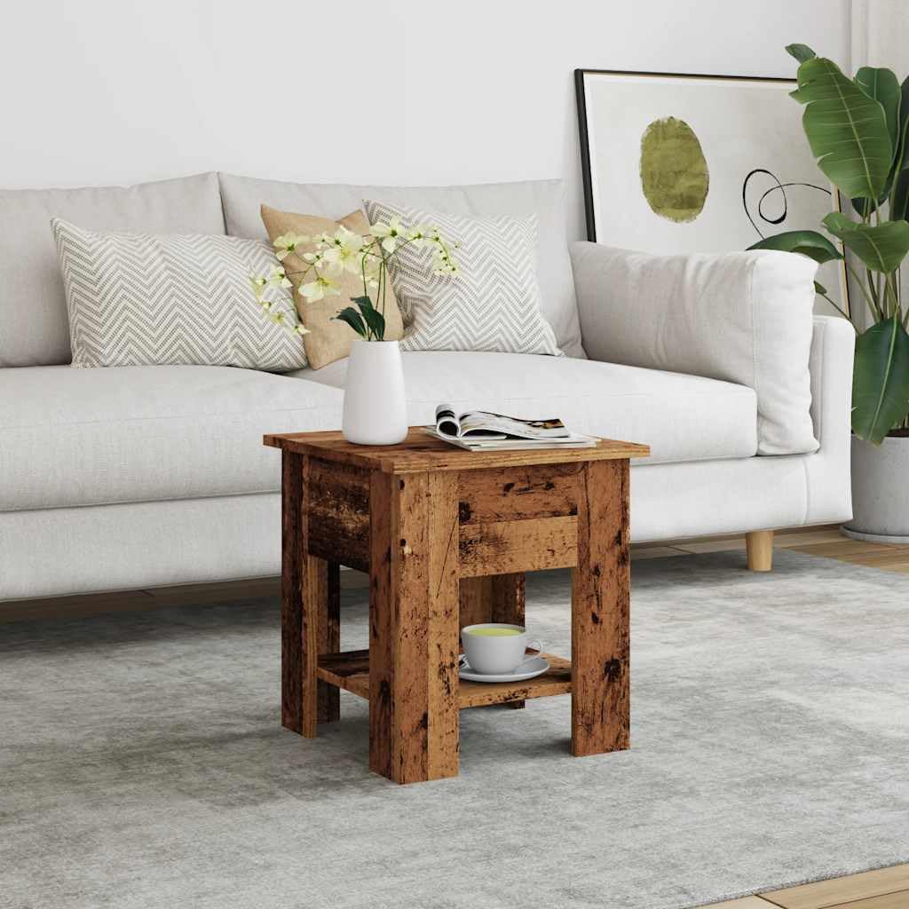 Mesa de café de madera vieja, 40 x 40 x 42 cm, hecha de madera, con capacidad de carga de 60 kg, moderna mesa auxiliar para salón, balcón y dormitorio, mesa de centro con espacio de