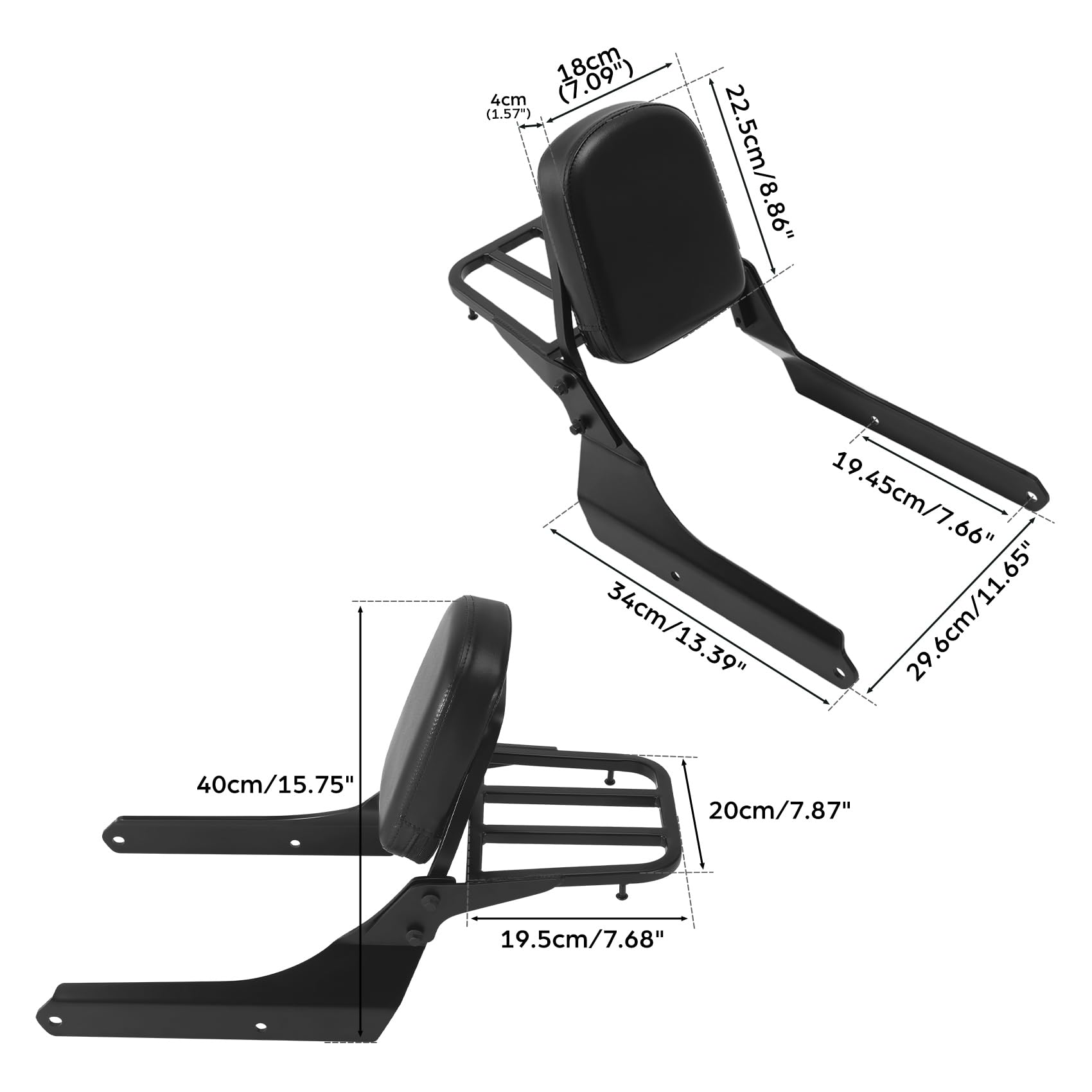 Sissybar Dossier amovible avec porte-bagages pour Honda Shadow Phantom 750 VT750C2B Spirit 750 VT750C2 38 cm