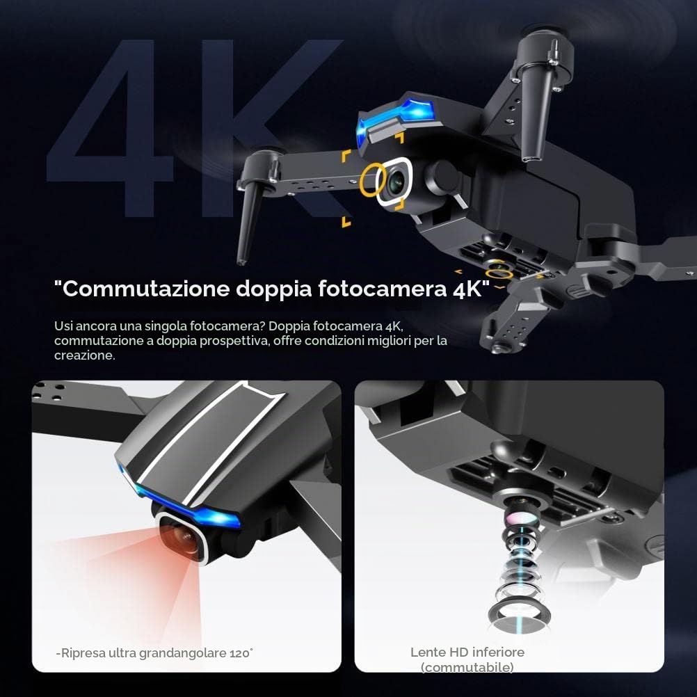 Drone con Doppia Fotocamera 4K HD, quadricottero RC S65 Pieghevole per Principianti, Adulti, Ritorno Intelligente GPS, 2,4 GHz FPV Live, Tempo di Volo Lungo