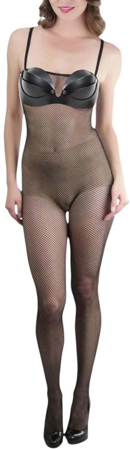 ToBeInStyle Women’s Bodystocking Crotchless Peek-A-Boo Fishnet Lace Bodysuit