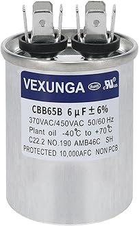 6uF 6 MFD 370VAC 440VAC 450VAC 50/60Hz CBB65B Round Run Start Capacitor for AC Unit Fan Motor Start or Pool Pump or Air Condenser Straight Cool