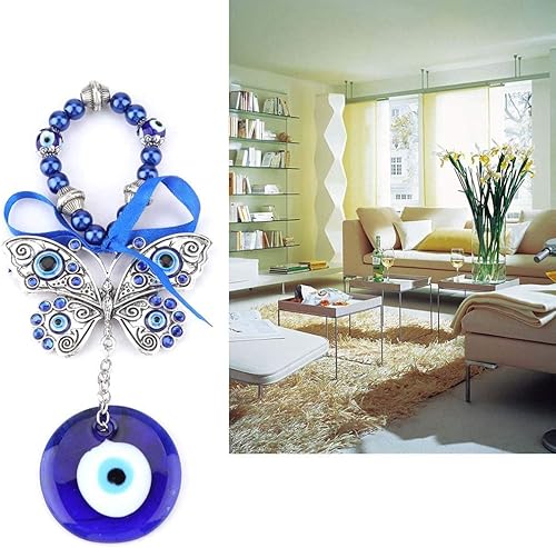 Miniatura 2 de Colgante de pared de cristal turco contra el mal de ojo, adorno azul de 6.69 pulgadas, amuleto de buena suerte, decoración de automóvil para oficina