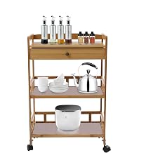 Kitchen Carts on Wheels, Rolling Kitchen Island Side Table, 3-Tier Mobile Wooden Cart, Movable Coffee Bar Cart with Metal Handle 20.9"x11.8"x31.5" Tea Cart for Kitchen, Bar, Office