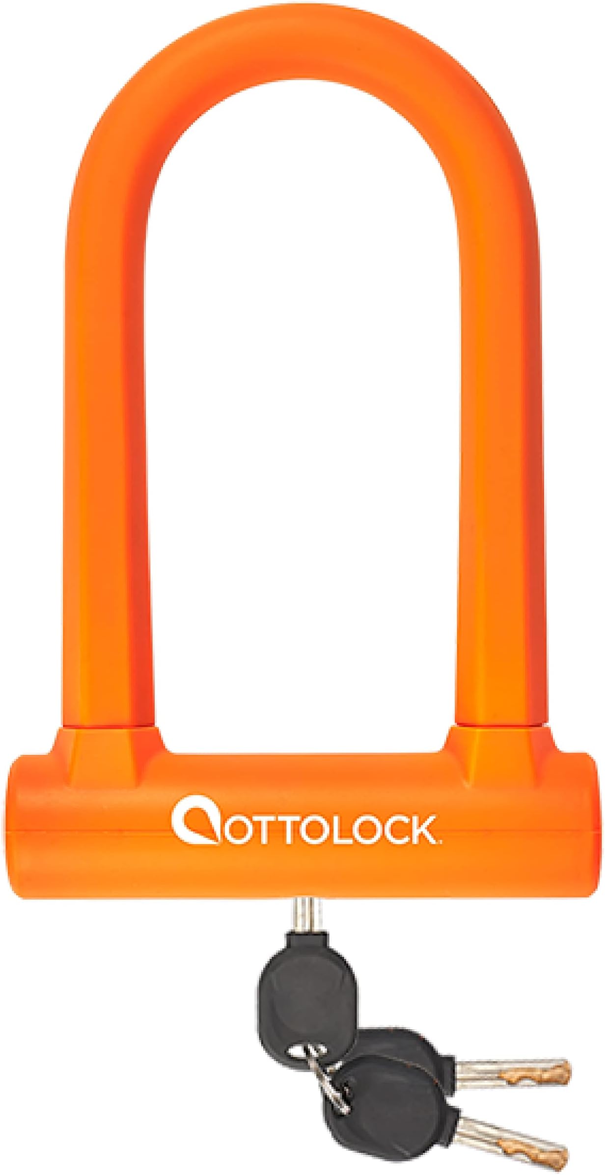 OTTOLOCK Sidekick Compact U-Lock - Heavy Duty Anti Theft Bicycle U-Lock with Keys, Silicone-Coated, Bike Accessories, Orange