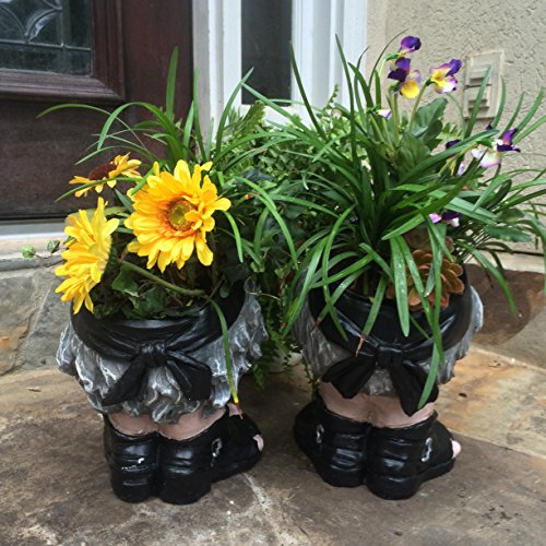 Muggly Homestyles 37589 Biker Dude And Biker Babe Painted 13" Face Planters Garden Statue (Holds 4" Pot) #TOP2