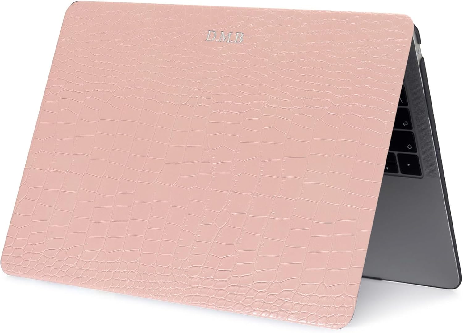 Customized Gold Silver Initial Letters Crocodile Pattern Leather Case for MacBook Air13, Pro13, 13" Retina (A1425/A1502), Pro14, Air15, Pro15, Pro16, Premium Hard Shell Cover (Pink)