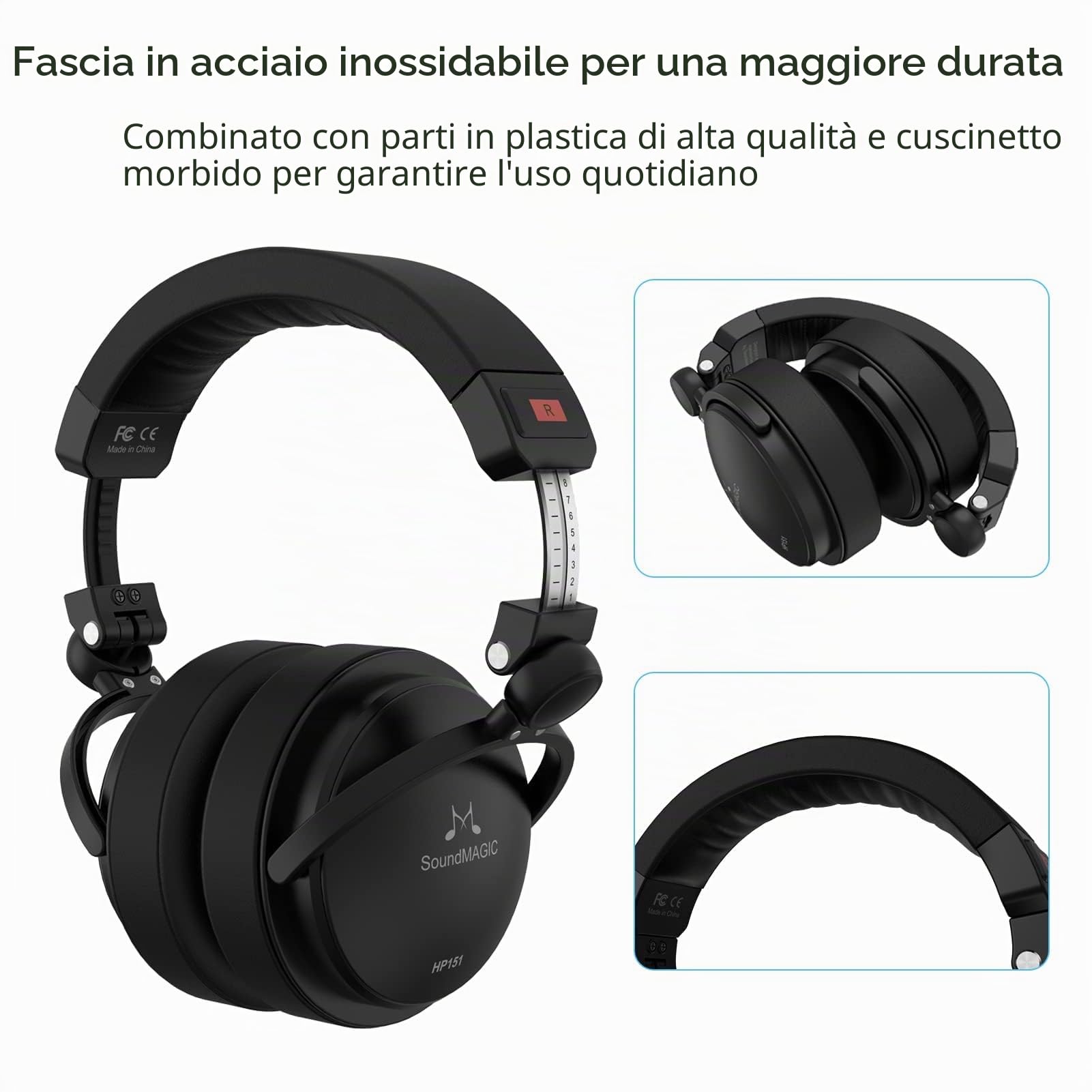 SoundMAGIC HP151 Cuffie Cablate Over-Ear, HiFi, Cavo Rimovibile, Nero | Bassa impedenza per facile pilotaggio, tuning audiophilico ricco, comfort over-ear imbottito, compatibile con HiFi e Android