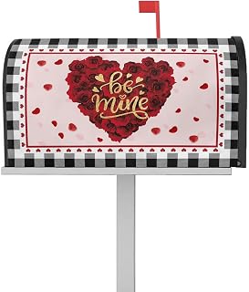 Mailbox Cover Magnetic Red Love Valentine's Day Rose Floral Petal Mailbox Covers Standard Size 21x18in,Mailbox Covers Wrap Post Letter Box Cover for Garden Yard Outdoor Decor Black Plaid Pink Back